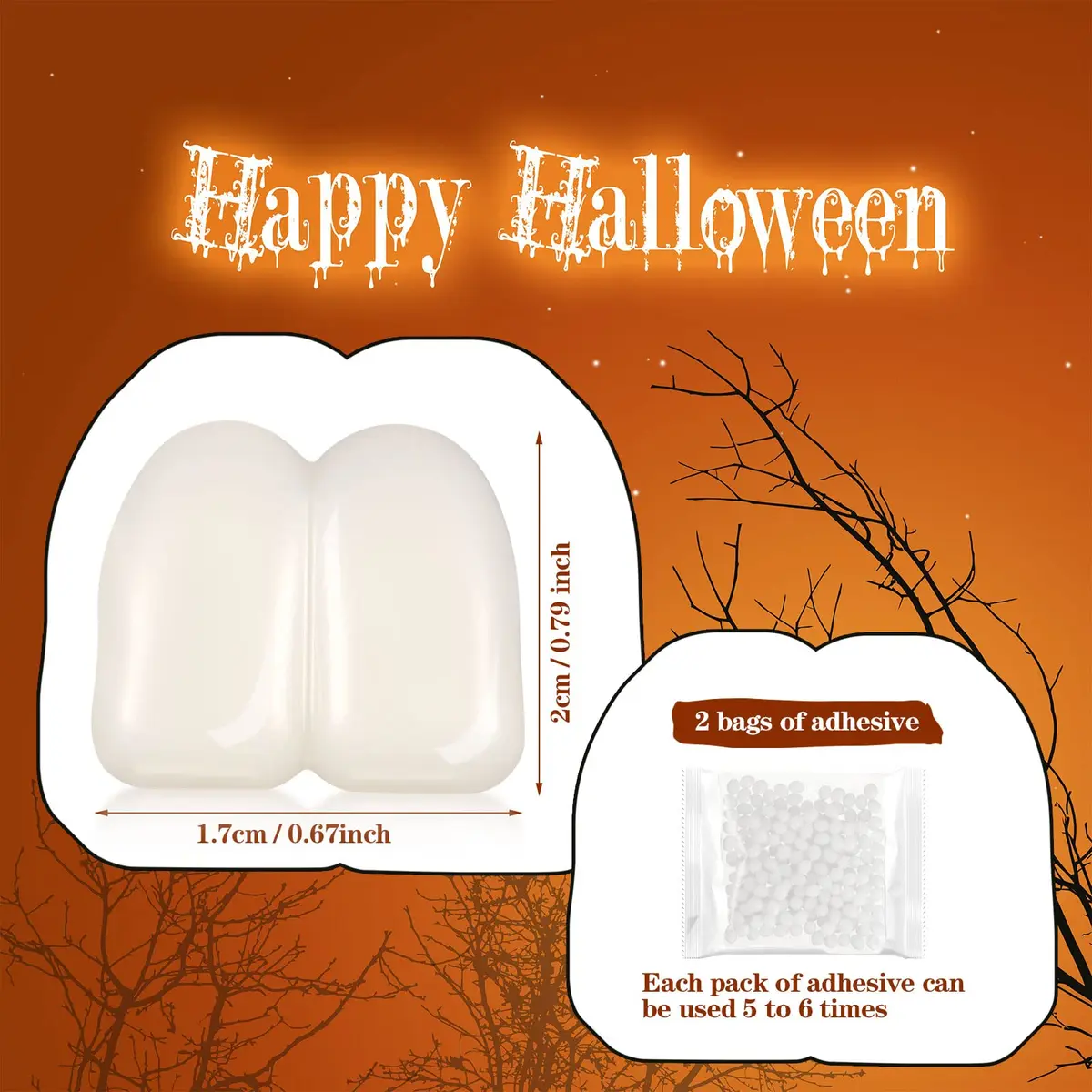 LEIFIDE Fake Buck Teeth Caps 1.7 x 2 cm (0.67 x 0.79 inches) | Realistic White Resin Fangs for Halloween Cosplay - view 2