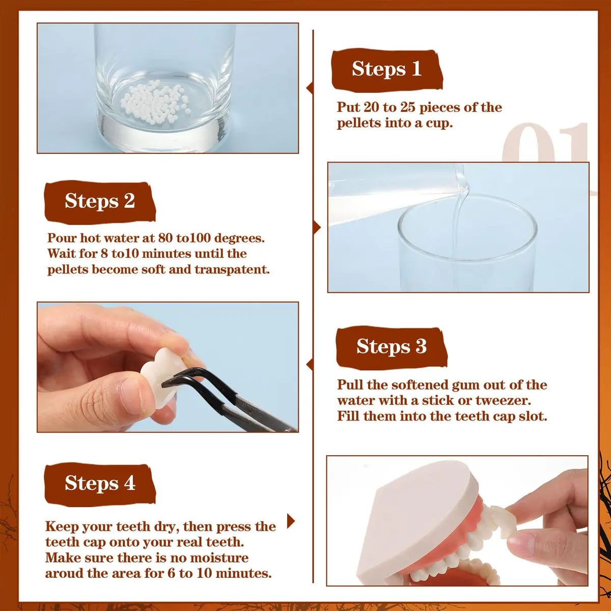 LEIFIDE Fake Buck Teeth Caps 1.7 x 2 cm (0.67 x 0.79 inches) | Realistic White Resin Fangs for Halloween Cosplay - view 3