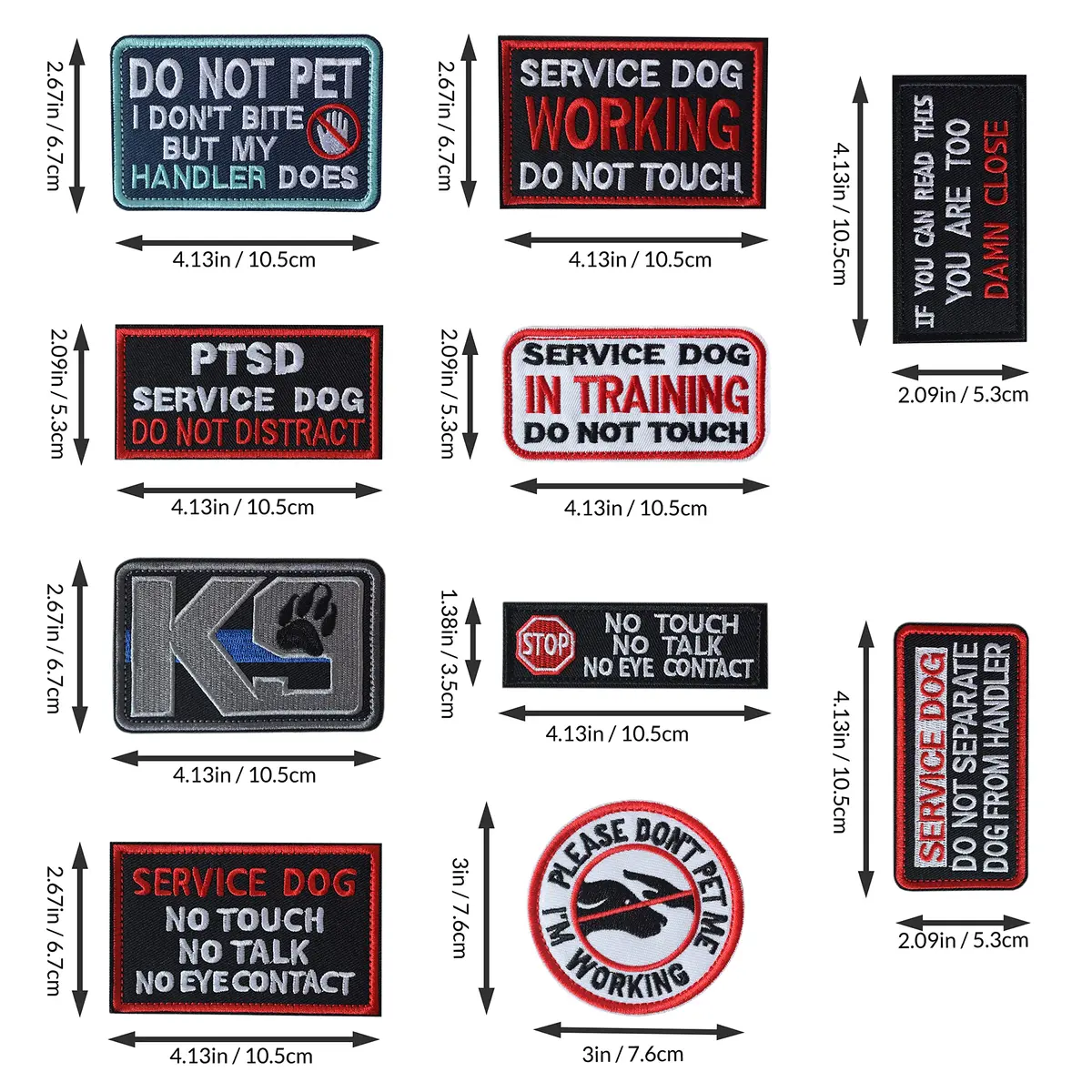 J.CARP Service Dog K9 Badge Patch 10 pcs | No Touch Embroidered Patches for Harness - view 2
