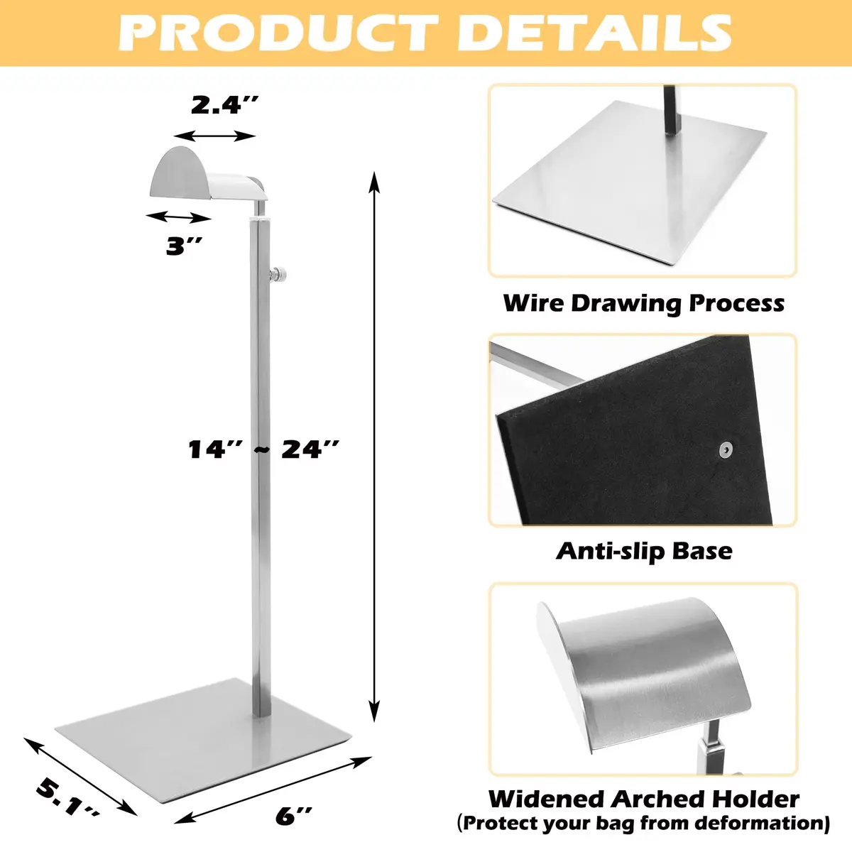 Royxen 3 Pack Adjustable Purse Display Stand 37-61cm (14-24") | Stainless Steel Bag Organizer for Shops - view 2