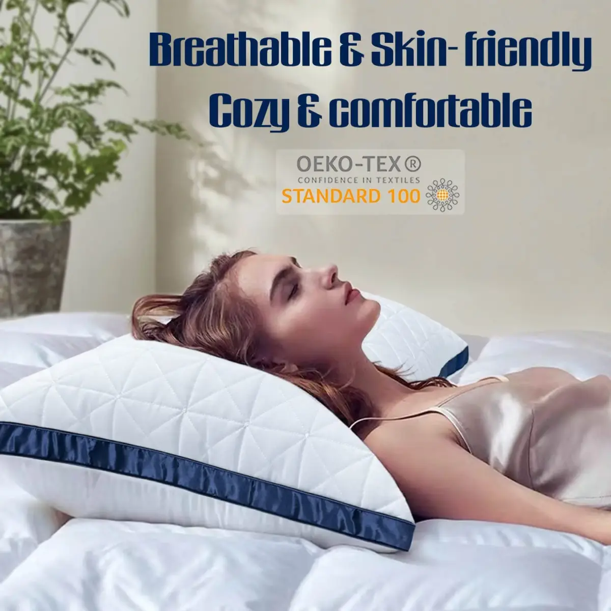Slybear Cooling Hotel Luxury Bed Pillows Set of 2, Standard Size 48cm x 64cm (19" x 25") | Oeko-Tex Certified - view 5
