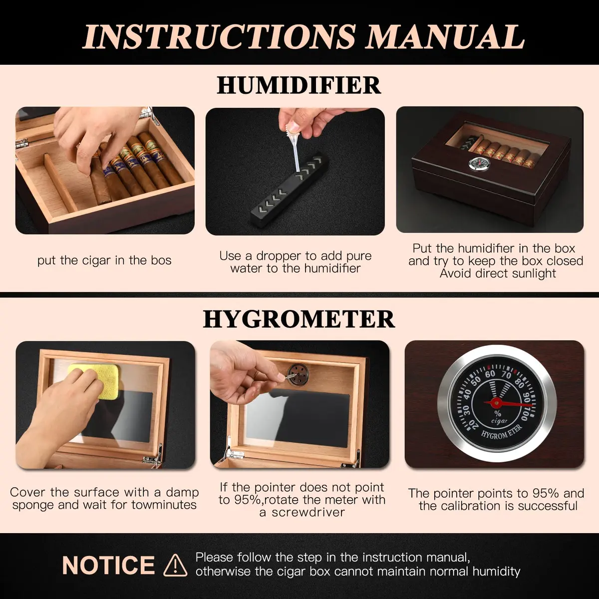 TISFA Cigar Humidor Glass Top Box with Hygrometer Humidifier Divider 25-30 Cigars | Spanish Cedar Wood Lined - view 5