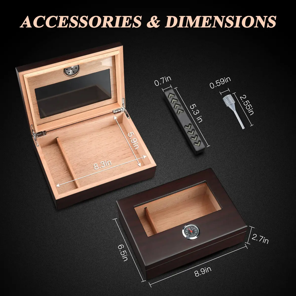 TISFA Cigar Humidor Glass Top Box with Hygrometer Humidifier Divider 25-30 Cigars | Spanish Cedar Wood Lined - view 4