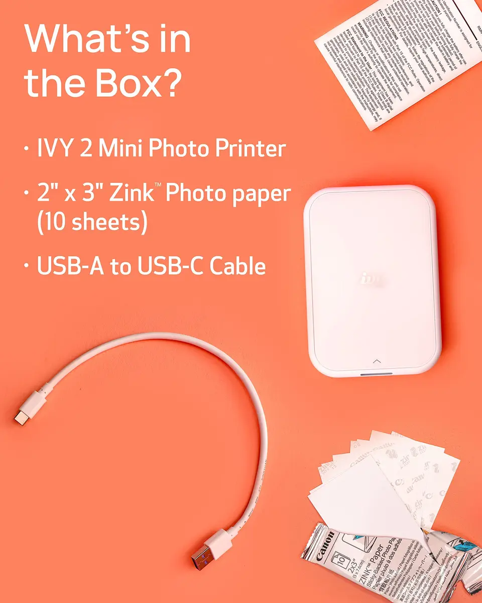 Canon Ivy 2 Mini Photo Printer, Pure White | Pocket-Sized ZINK Printer with Bluetooth 5.0 - view 8
