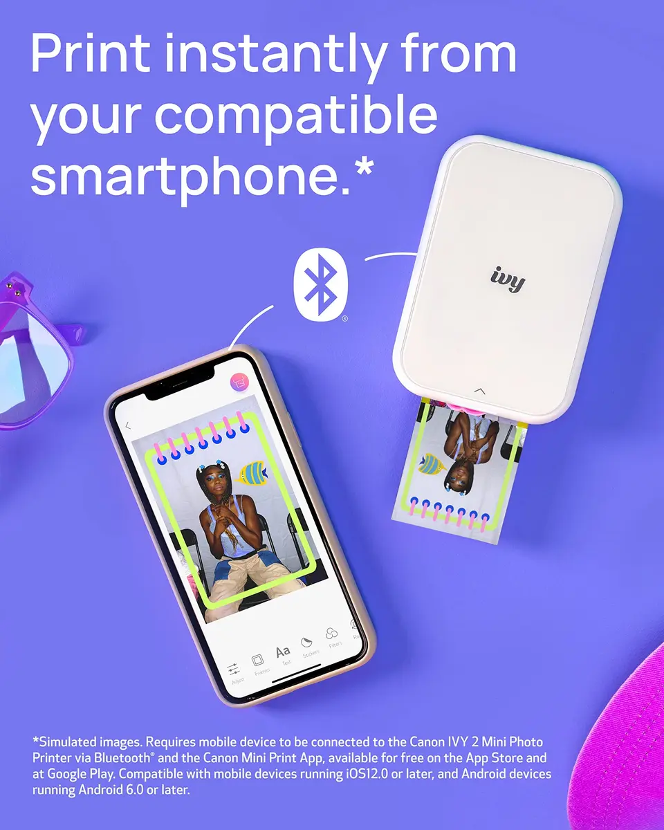 Canon Ivy 2 Mini Photo Printer, Pure White | Pocket-Sized ZINK Printer with Bluetooth 5.0 - view 2