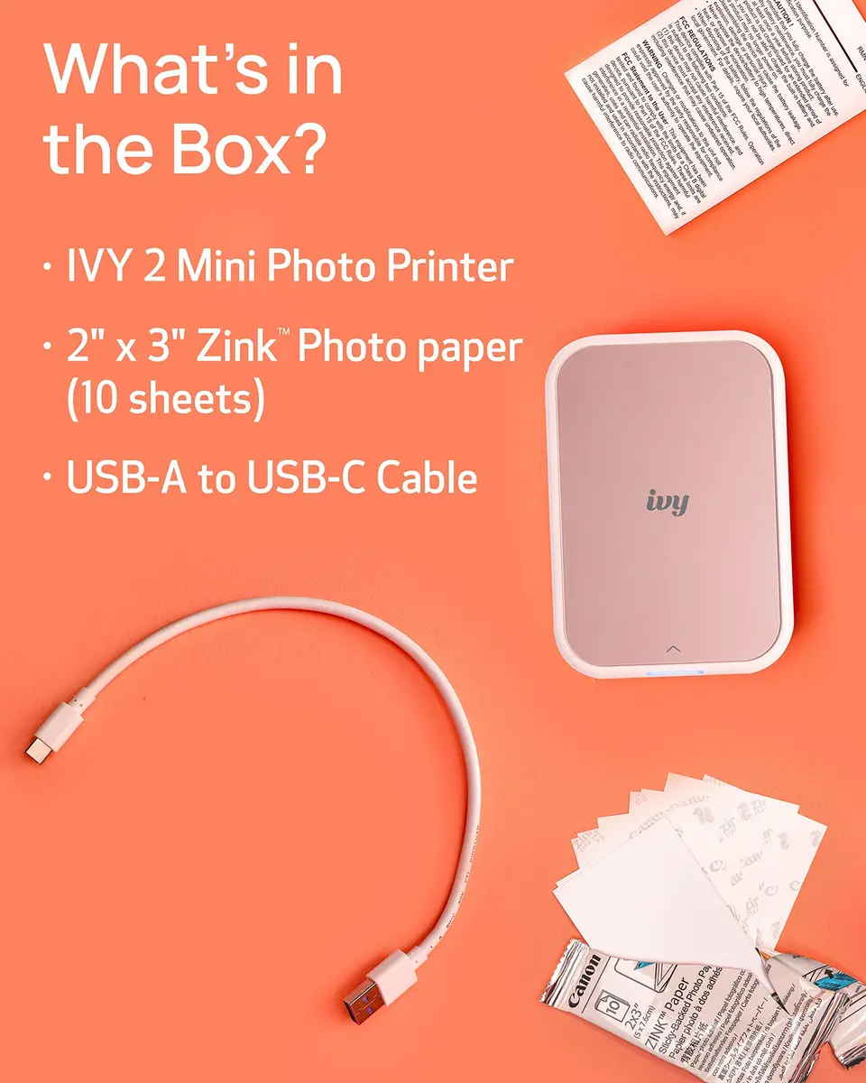 Canon Ivy 2 Mini Photo Printer, Blush Pink | Portable ZINK Printer with Sticky-Back Prints & Bluetooth 5.0 - view 8