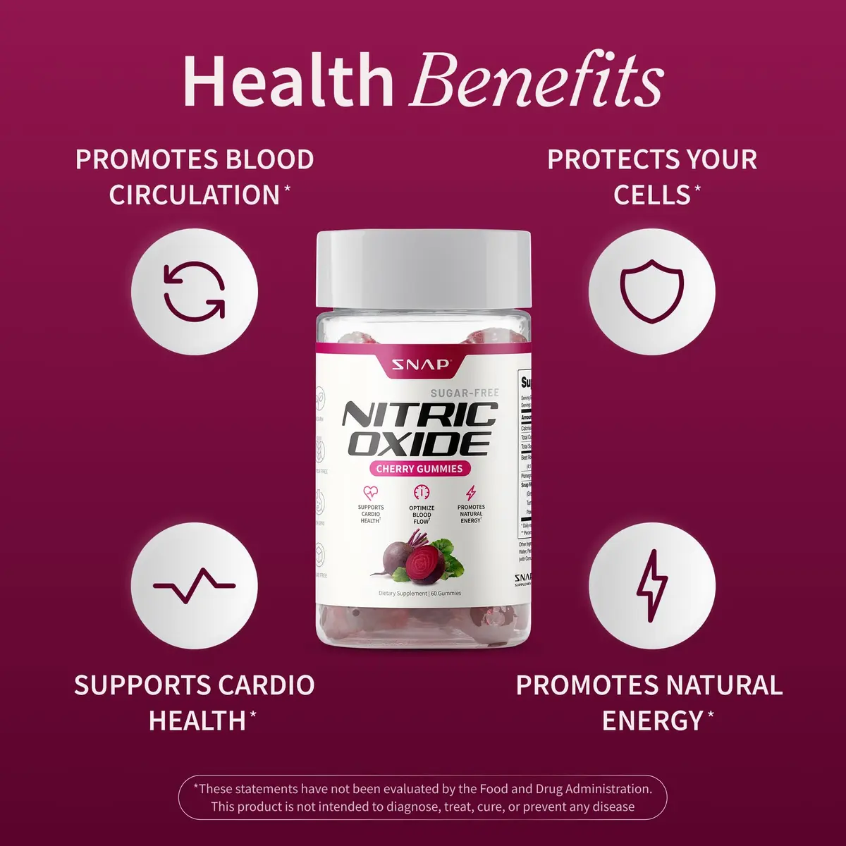 Snap Supplements Nitric Oxide Beet Root Gummies Cherry 120 Gummies | Support Circulation & Energy - view 4