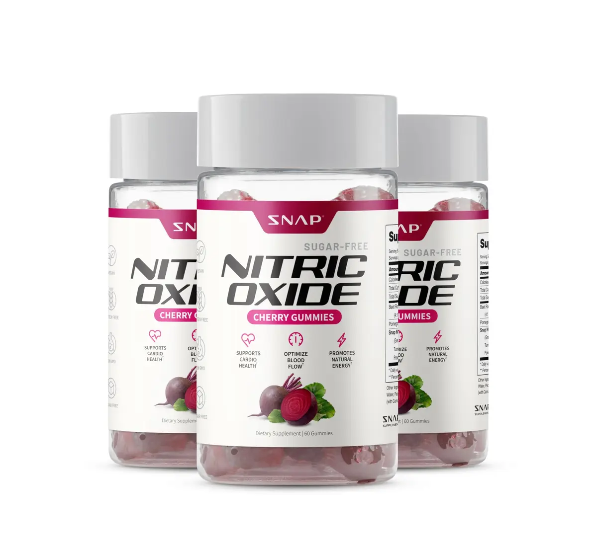 Snap Supplements Nitric Oxide Beet Root Gummies Cherry 60 Count | Support Circulation & Energy - main product image