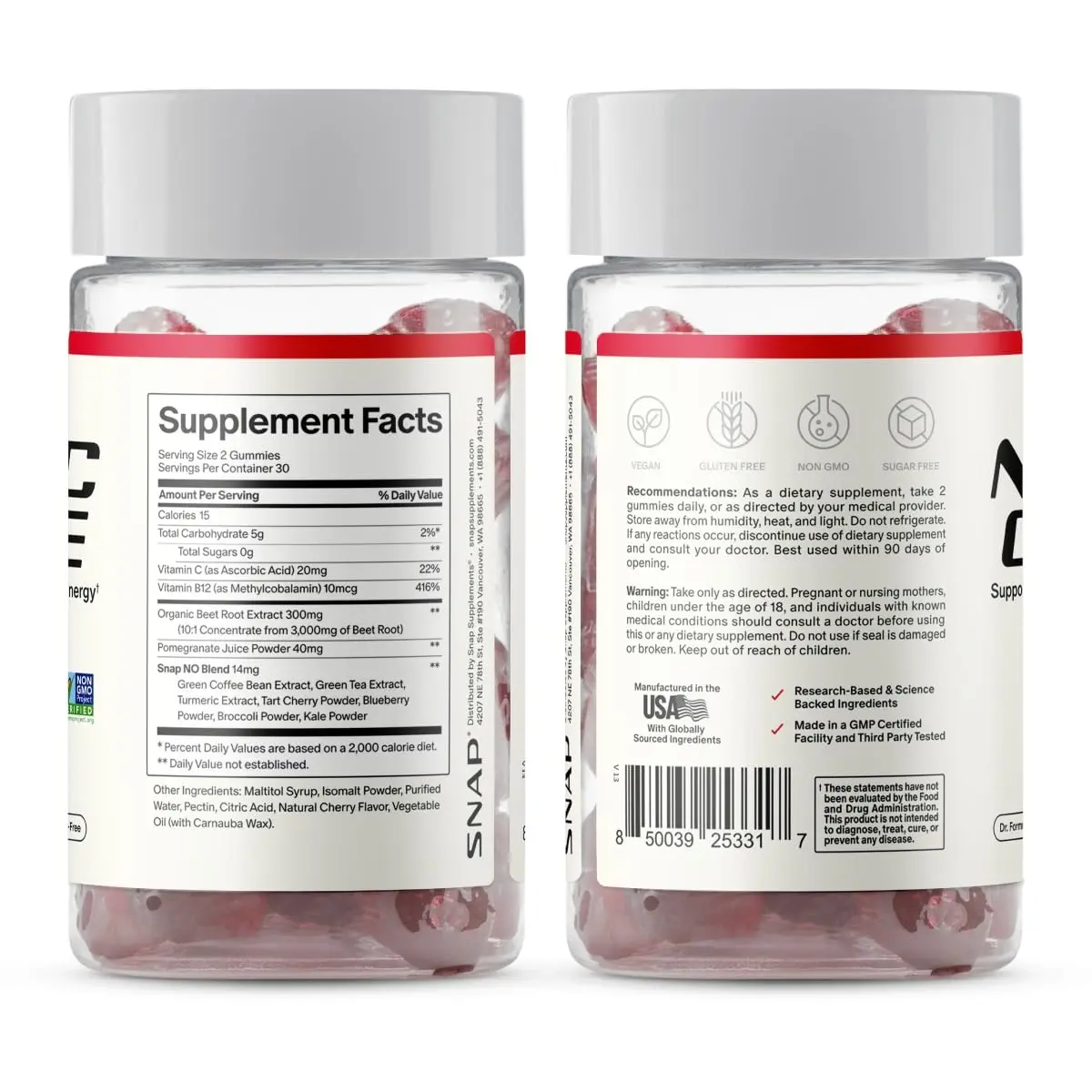 Snap Supplements Nitric Oxide Beet Root Gummies Cherry 60 Count | Support Circulation & Energy - view 7