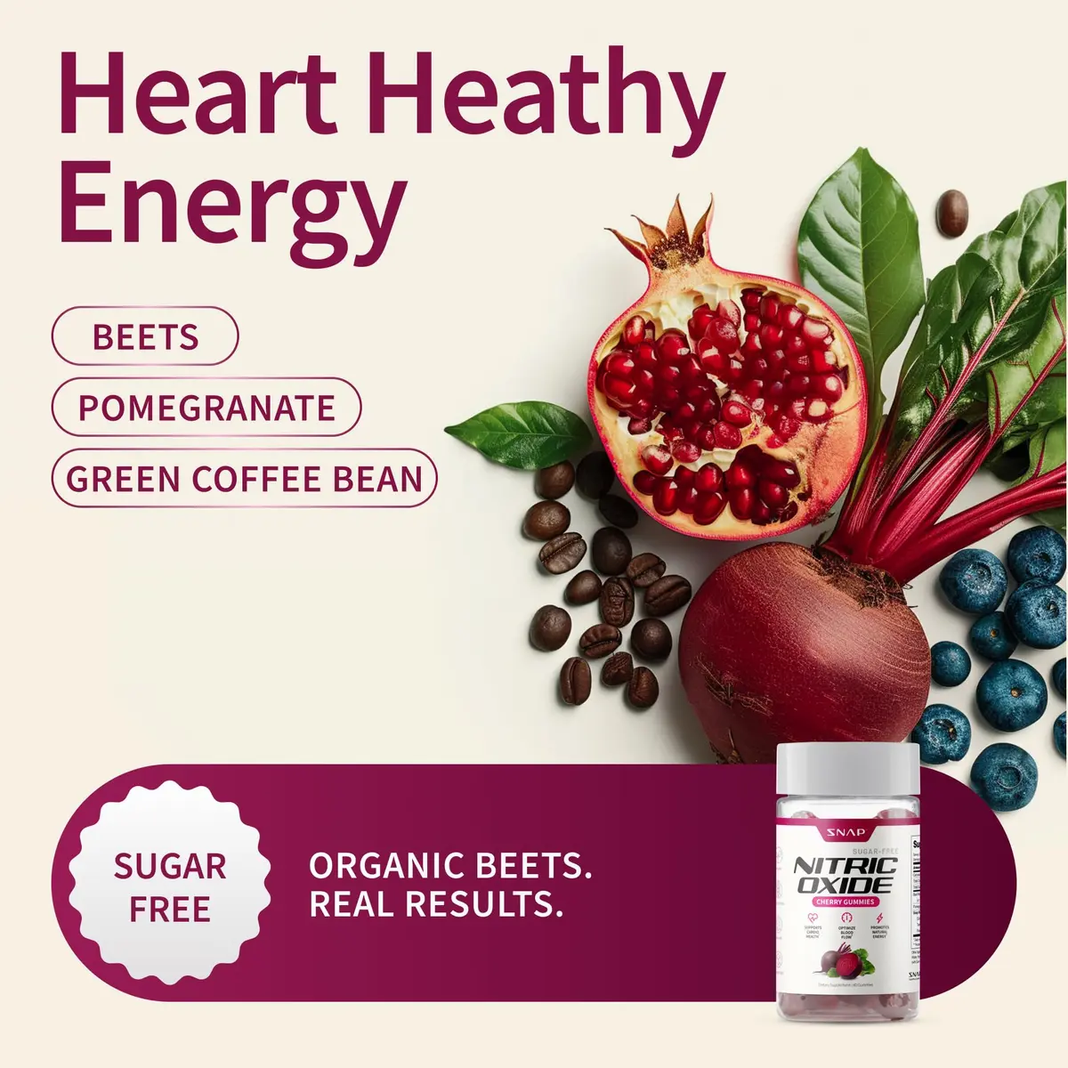Snap Supplements Nitric Oxide Beet Root Gummies Cherry 60 Count | Support Circulation & Energy - view 3