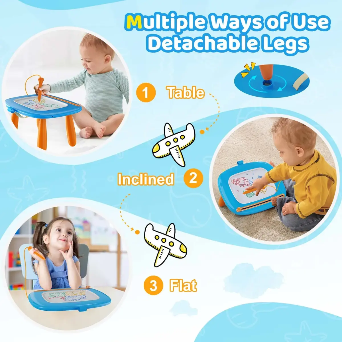 Kikidex Magnetic Drawing Board, Toddler Toys for 1-3 Year Olds, Light Blue | Mess-Free Doodle Pad with Legs - view 5