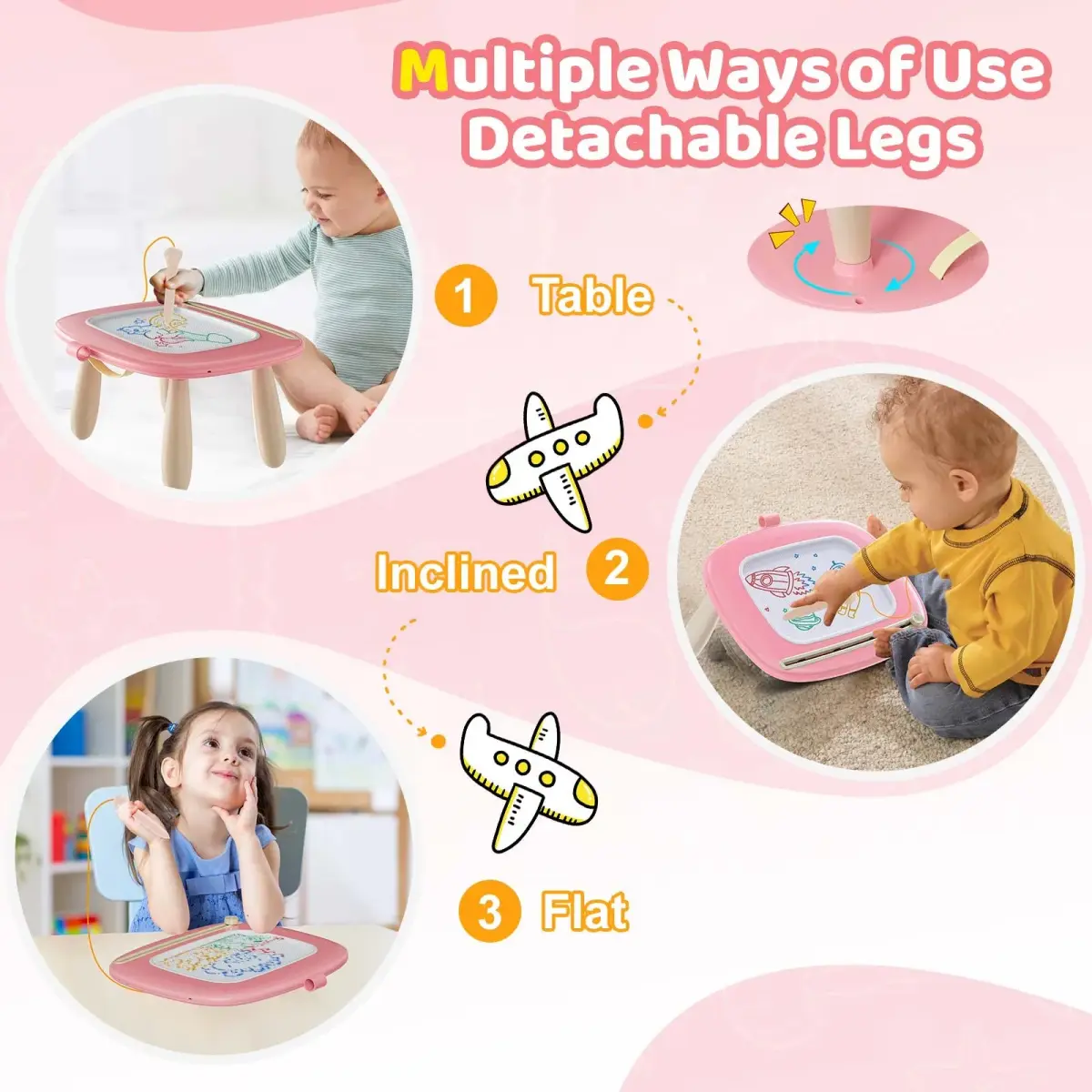 Kikidex Magnetic Drawing Board with Legs, Toddler Learning Toy for 1-3 Year Olds, Mess-Free Doodle Pad, Soft Pink | Educational Art Toy - view 5
