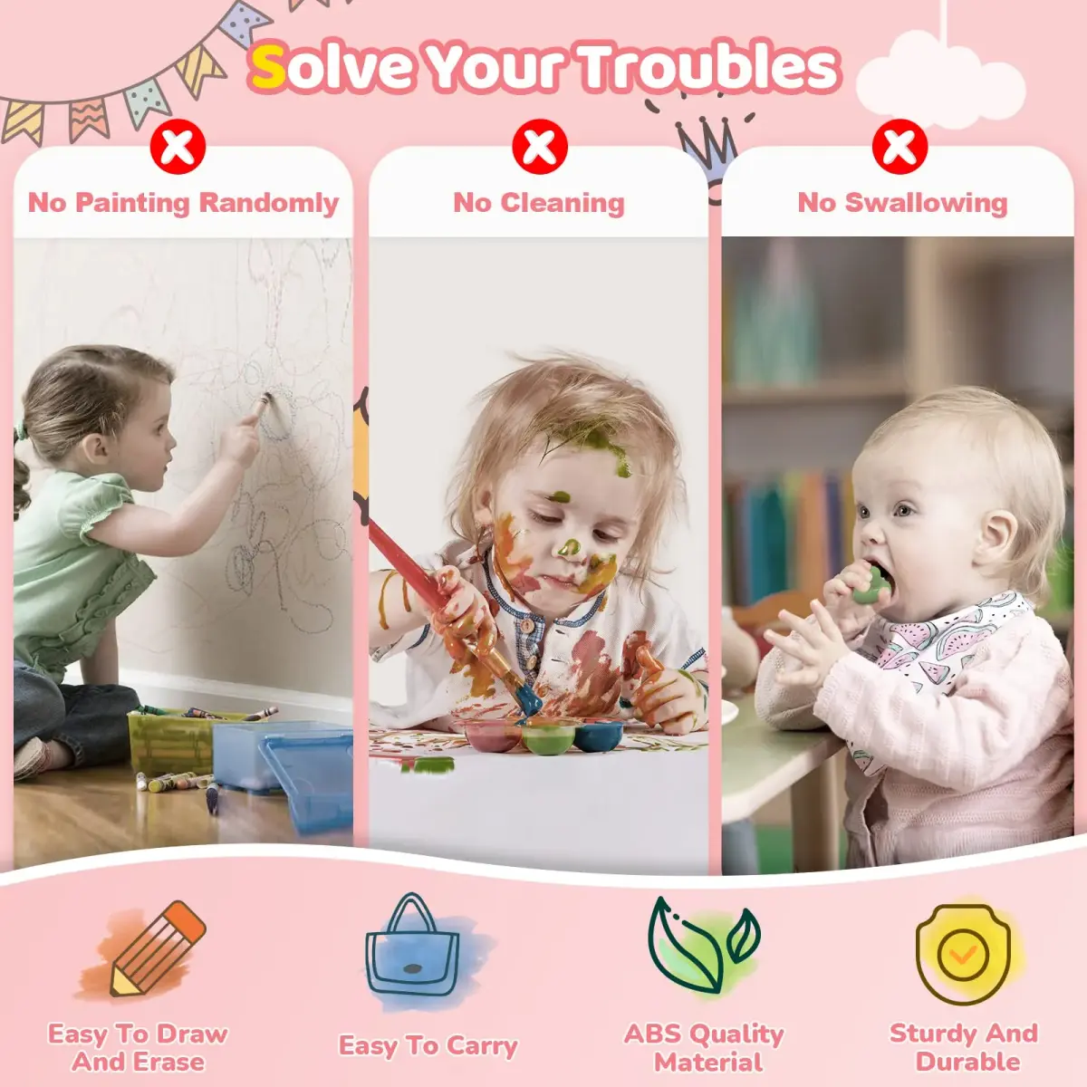 Kikidex Magnetic Drawing Board with Legs, Toddler Learning Toy for 1-3 Year Olds, Mess-Free Doodle Pad, Soft Pink | Educational Art Toy - view 3