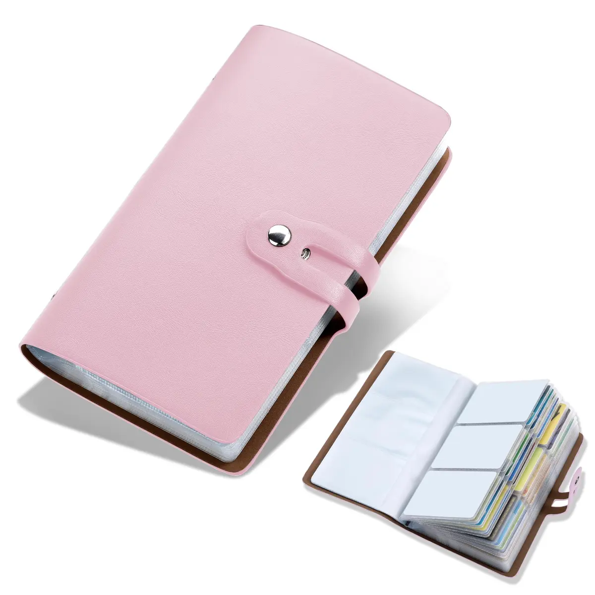 Angimi Leather Business Card Organizer, RFID Blocking, Pink | Holds 96 Cards, Compact & Durable - main product image
