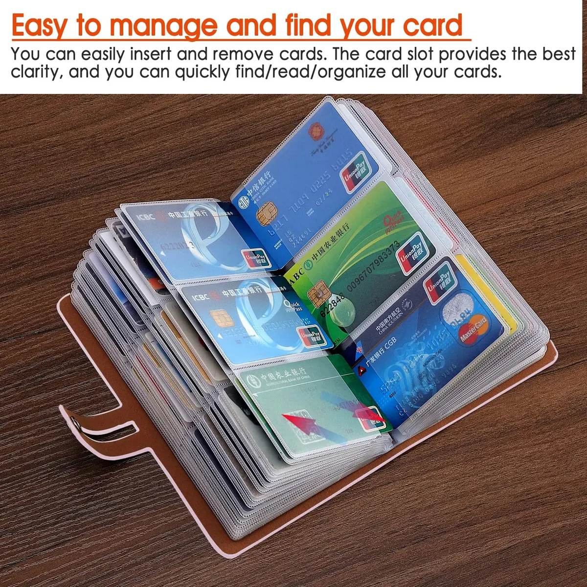 Angimi Leather Business Card Organizer, RFID Blocking, Pink | Holds 96 Cards, Compact & Durable - view 5
