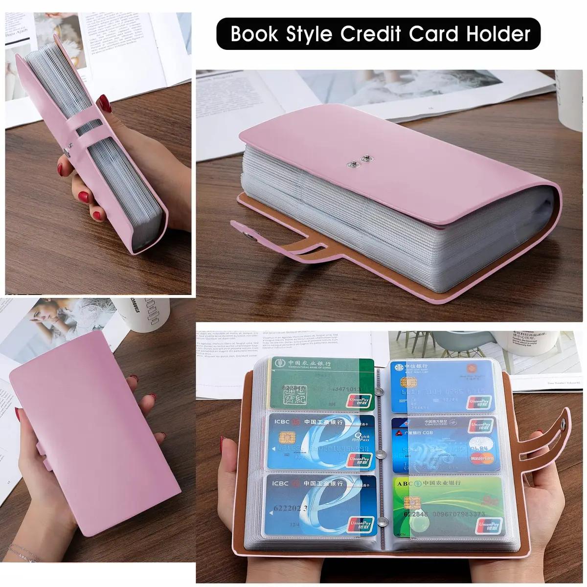 Angimi Leather Business Card Organizer, RFID Blocking, Pink | Holds 96 Cards, Compact & Durable - view 6
