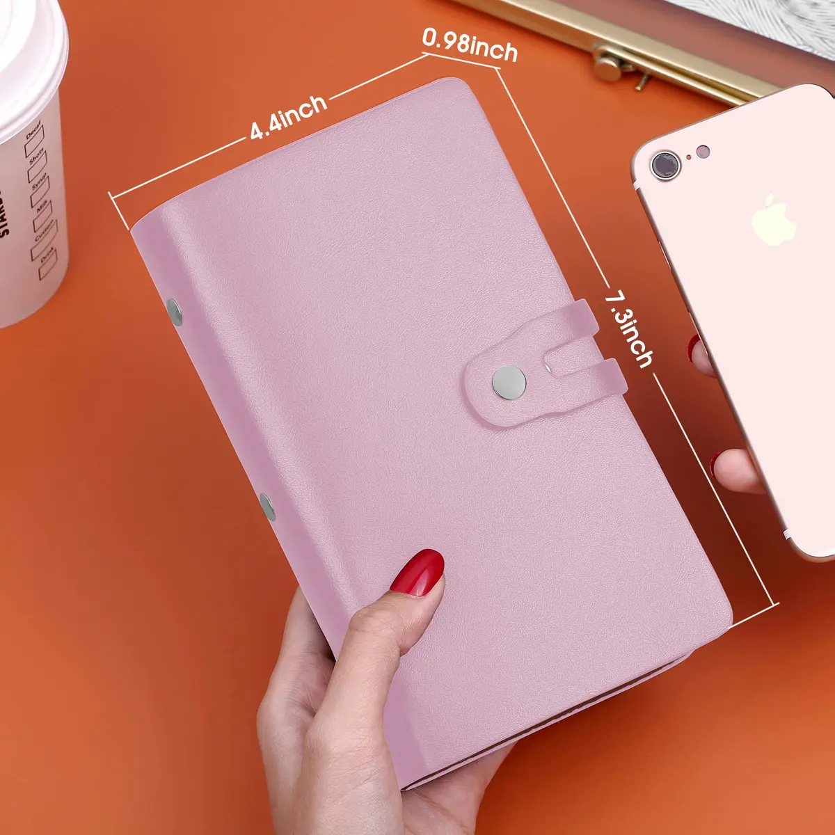 Angimi Leather Business Card Organizer, RFID Blocking, Pink | Holds 96 Cards, Compact & Durable - view 7