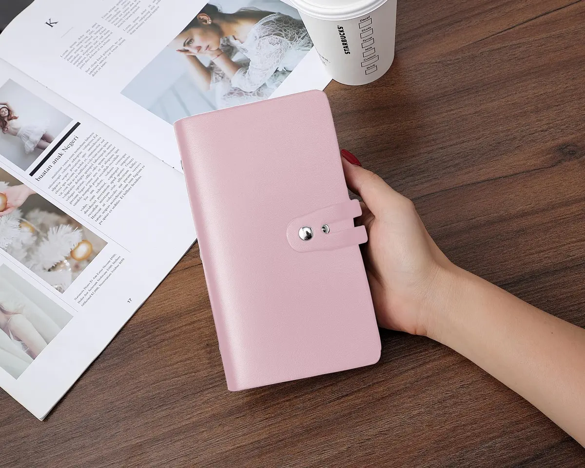 Angimi Leather Business Card Organizer, RFID Blocking, Pink | Holds 96 Cards, Compact & Durable - view 9