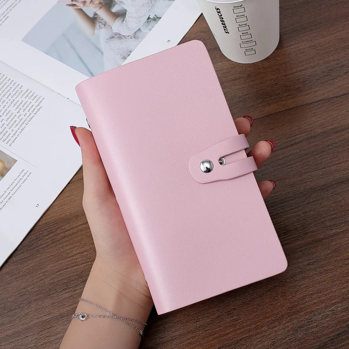 Angimi Leather Business Card Organizer, RFID Blocking, Pink | Holds 96 Cards, Compact & Durable - view 2