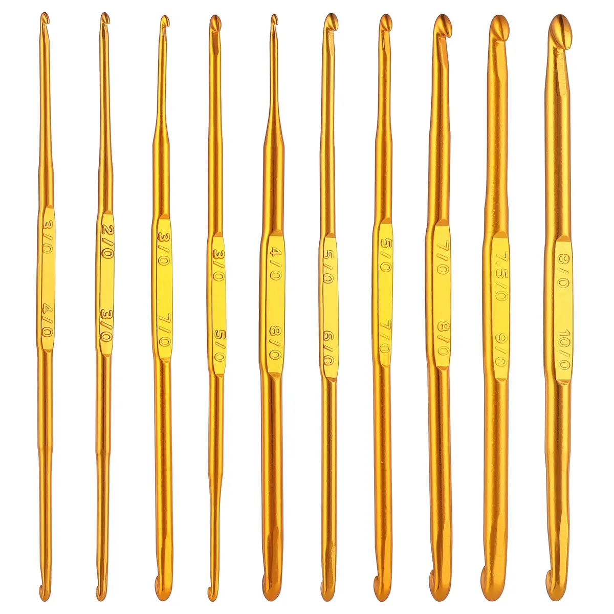 Cobee Crochet Hooks 10 Pcs Double End Aluminum Gold | Ergonomic & Travel-Friendly (70-120 chars) - main product image