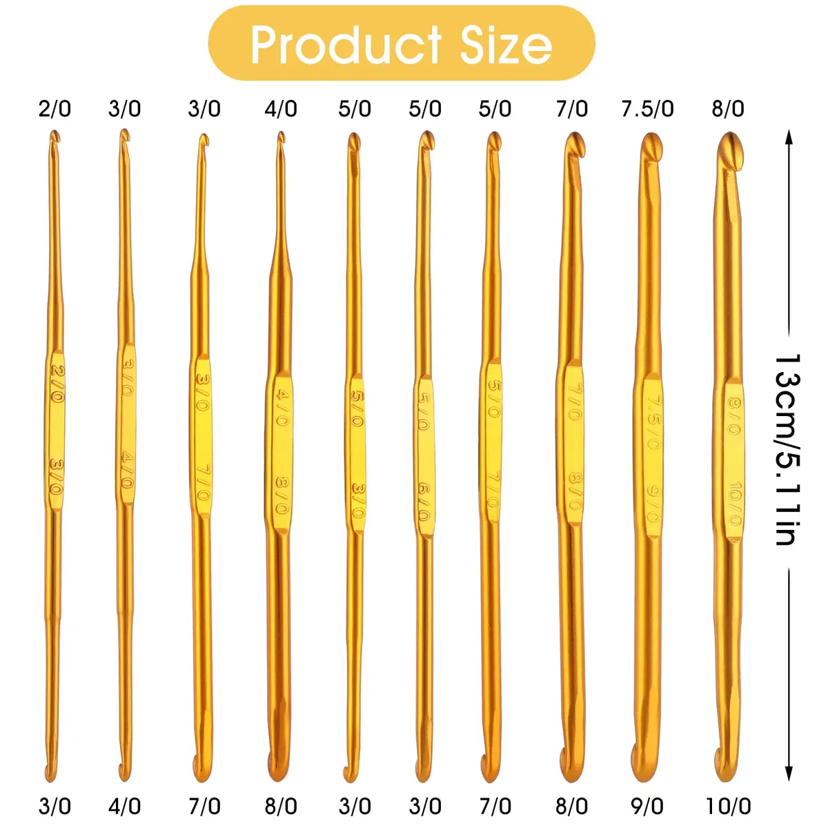 Cobee Crochet Hooks 10 Pcs Double End Aluminum Gold | Ergonomic & Travel-Friendly (70-120 chars) - view 5
