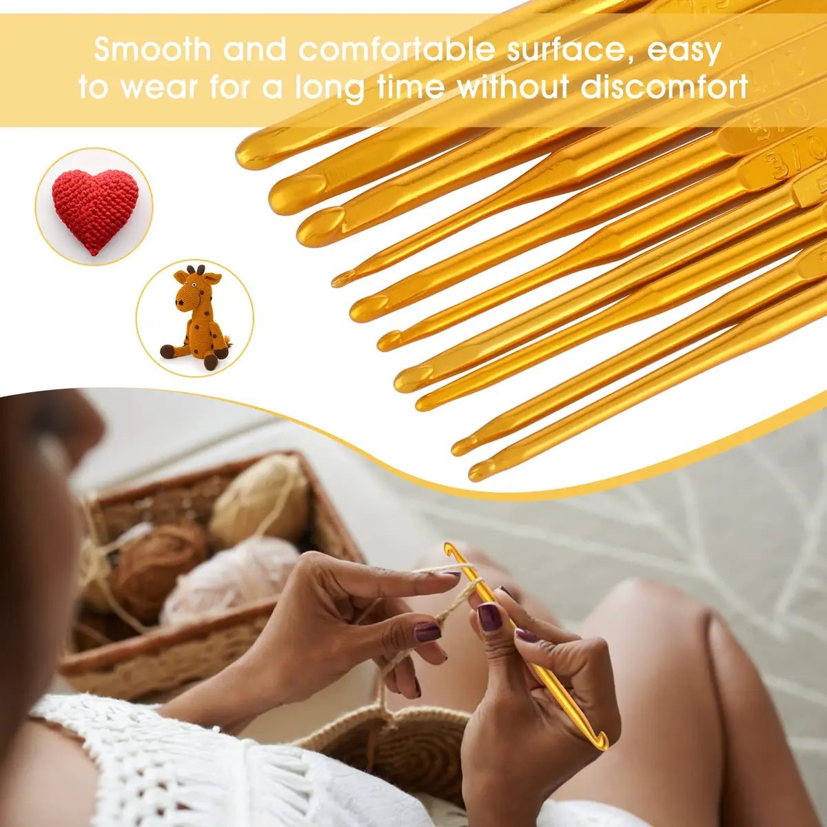 Cobee Crochet Hooks 10 Pcs Double End Aluminum Gold | Ergonomic & Travel-Friendly (70-120 chars) - view 2