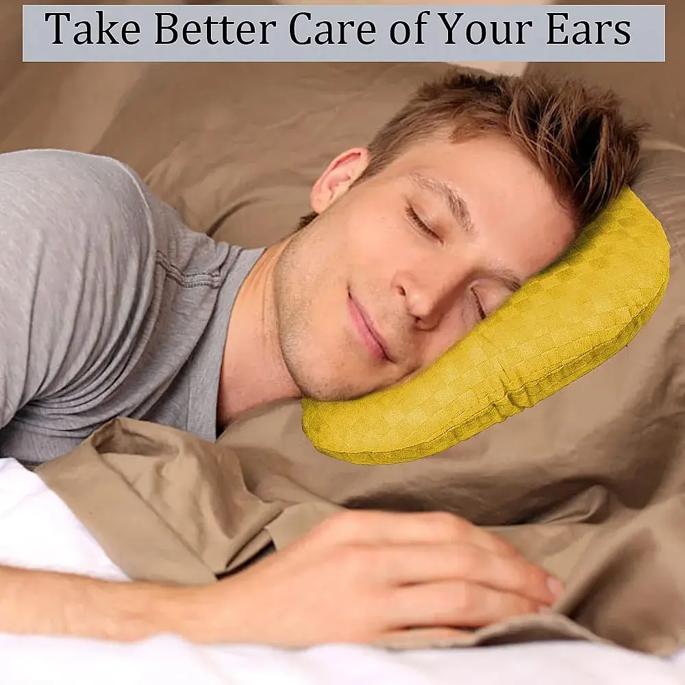 Wuronsa Ear Piercing Pillow with Hole for Cartilage Piercings, CNH Support | Adjustable Cotton Pillow for Side Sleepers (Yellow, 9-inch) - view 5