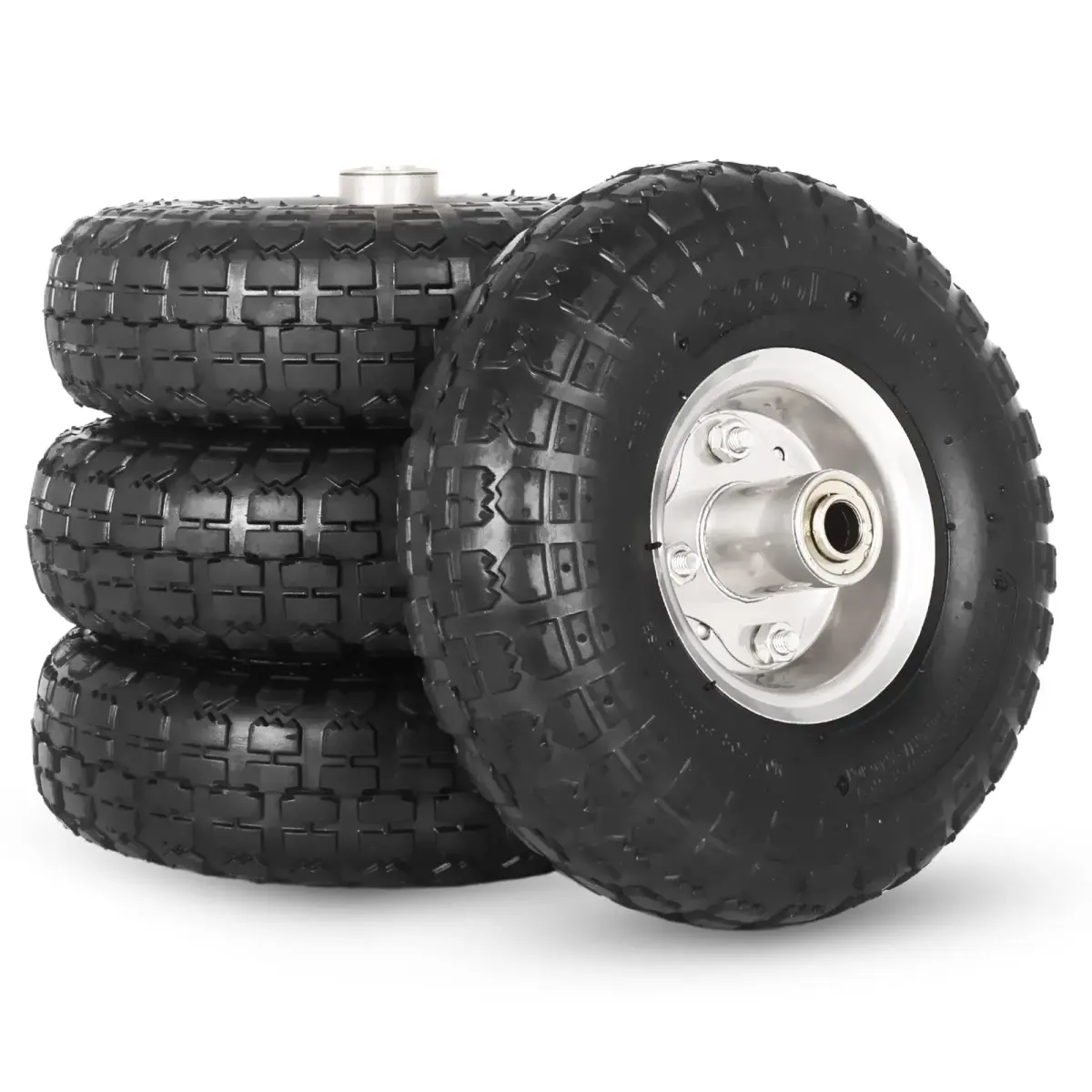 GICOOL 4.10/3.50-4" Pneumatic Tire and Wheel Set | 10" Diameter, 4 Pack, 2.2" Offset Hub, 5/8" Axle Bore - main product image