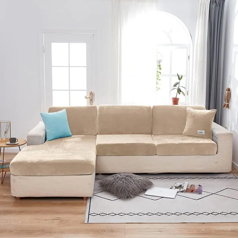 Jonuiony Grey Stretch Velvet Single Seat Sofa Cover | Protects Furniture from Daily Wear - view 3