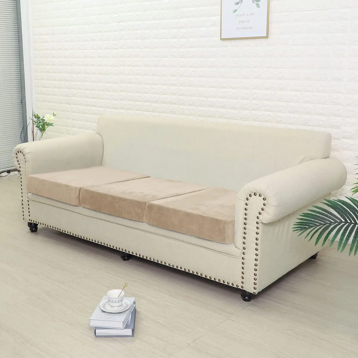 Jonuiony Grey Stretch Velvet Single Seat Sofa Cover | Protects Furniture from Daily Wear - view 6