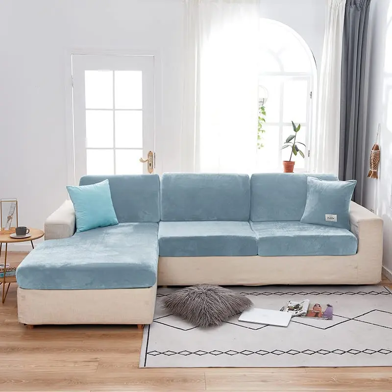 Jonuiony Wear-Resistant Universal Sofa Cover, Stretch Velvet, Light Blue | Full Sofa Protection (70-120 chars) - view 2
