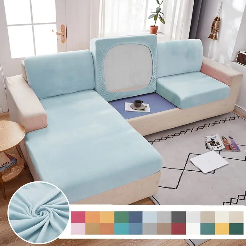 Jonuiony Wear-Resistant Universal Sofa Cover, Stretch Velvet, Light Blue | Full Sofa Protection (70-120 chars) - view 3