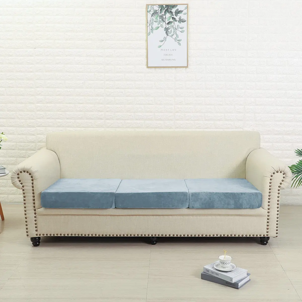 Jonuiony Wear-Resistant Universal Sofa Cover, Stretch Velvet, Light Blue | Full Sofa Protection (70-120 chars) - view 5