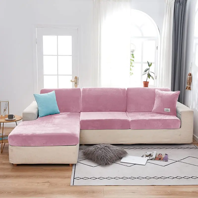 Jonuiony Wear-Resistant Universal Sofa Cover | Stretch Velvet L Shape Couch Protector (Pink) - main product image
