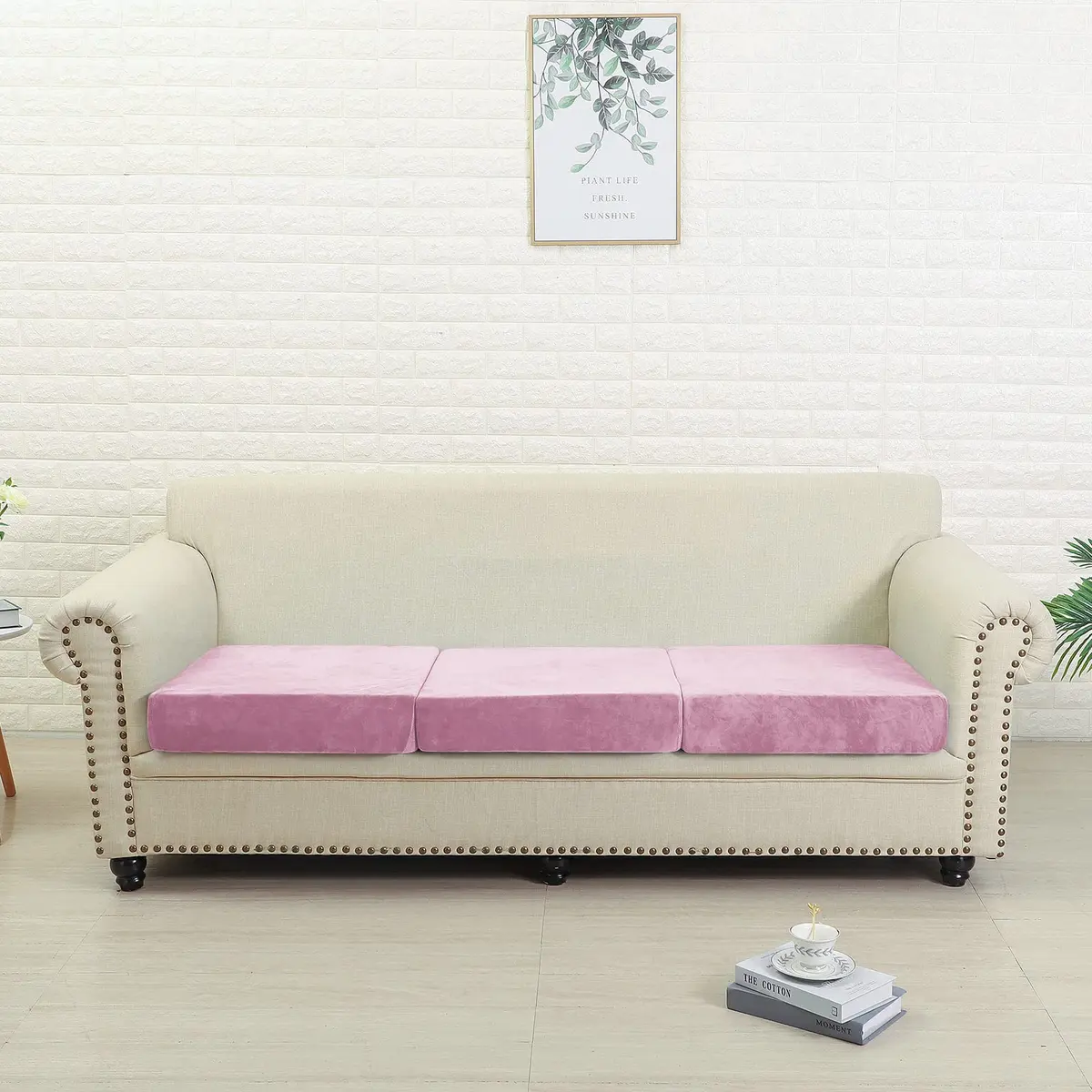 Jonuiony Wear-Resistant Universal Sofa Cover | Stretch Velvet L Shape Couch Protector (Pink) - view 4