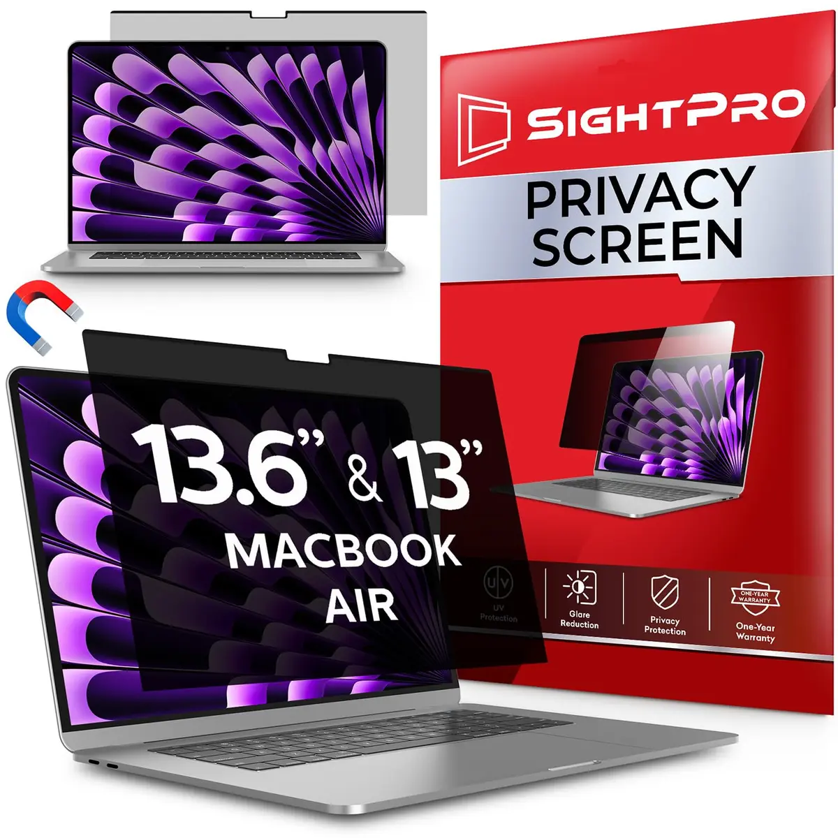 SightPro Magnetic Privacy Screen for MacBook Air 13.6 Inch (M2-M5) | Protects Screen & Data - main product image