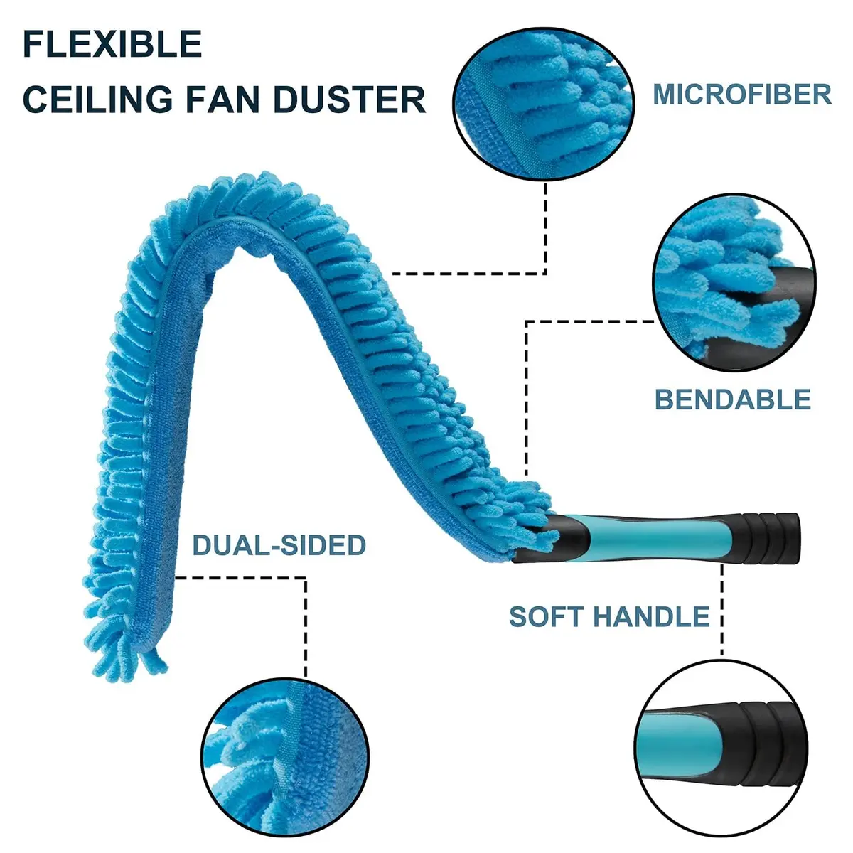 Hicavar 20 Foot High Ceiling Fan, Cobweb Duster with 5-12ft Extension Pole | Extendable, Reusable Feather, Window Cleaning Squeegee Kit - view 8