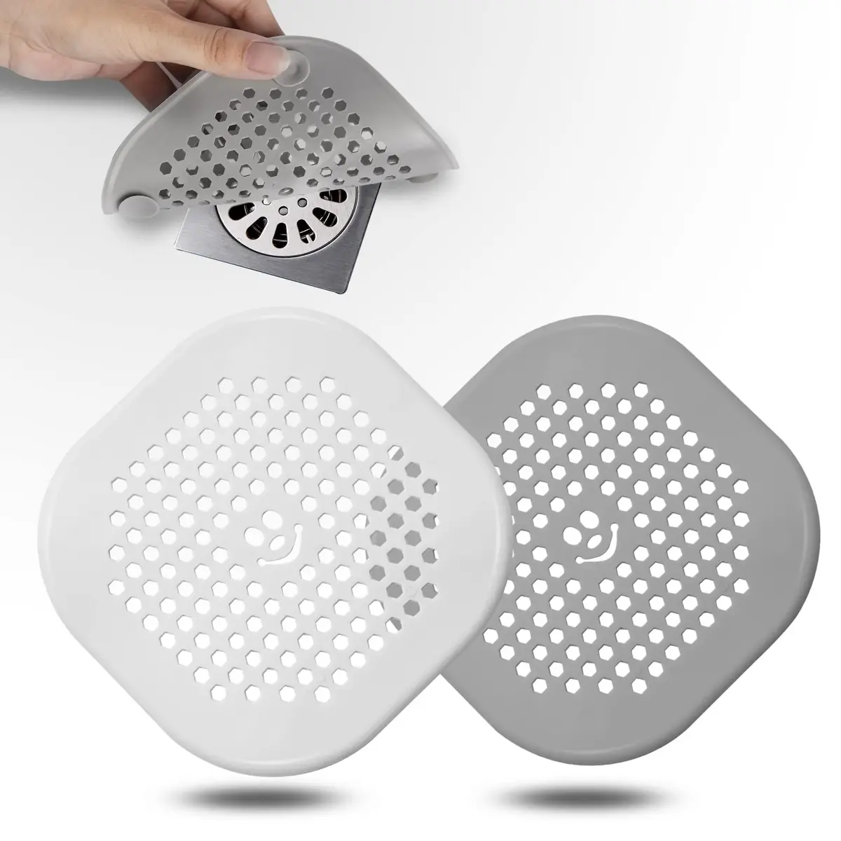 Couidl Grey Silicone Drain Hair Catcher 2 Pack (14 cm x 14 cm x 1 mm) | Prevents Clogged Drains - view 2