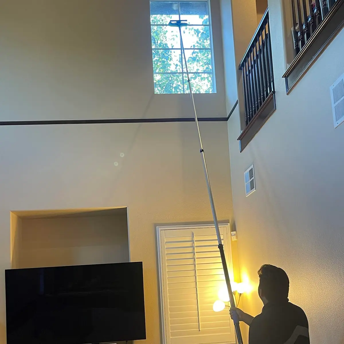 Hicavar 25 Foot High Ceiling Fan Cobweb Duster with 6-18ft Extension Pole | Extendable, Reusable Feather & Window Cleaning Kit - view 5