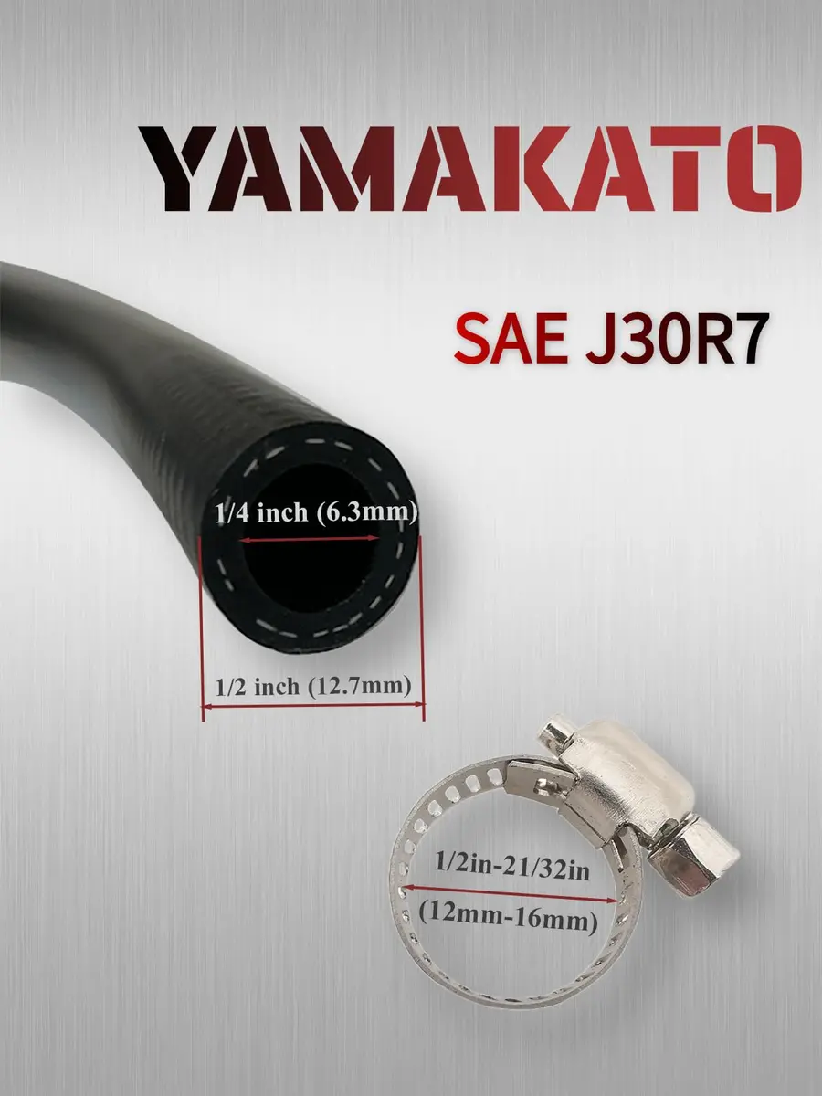 YAMAKATO 1/4 Inch ID 6FT NBR Fuel Line Hose SAE 30R7 with 10 Clamps | Reinforced Braided Hose for Small Engines - view 2