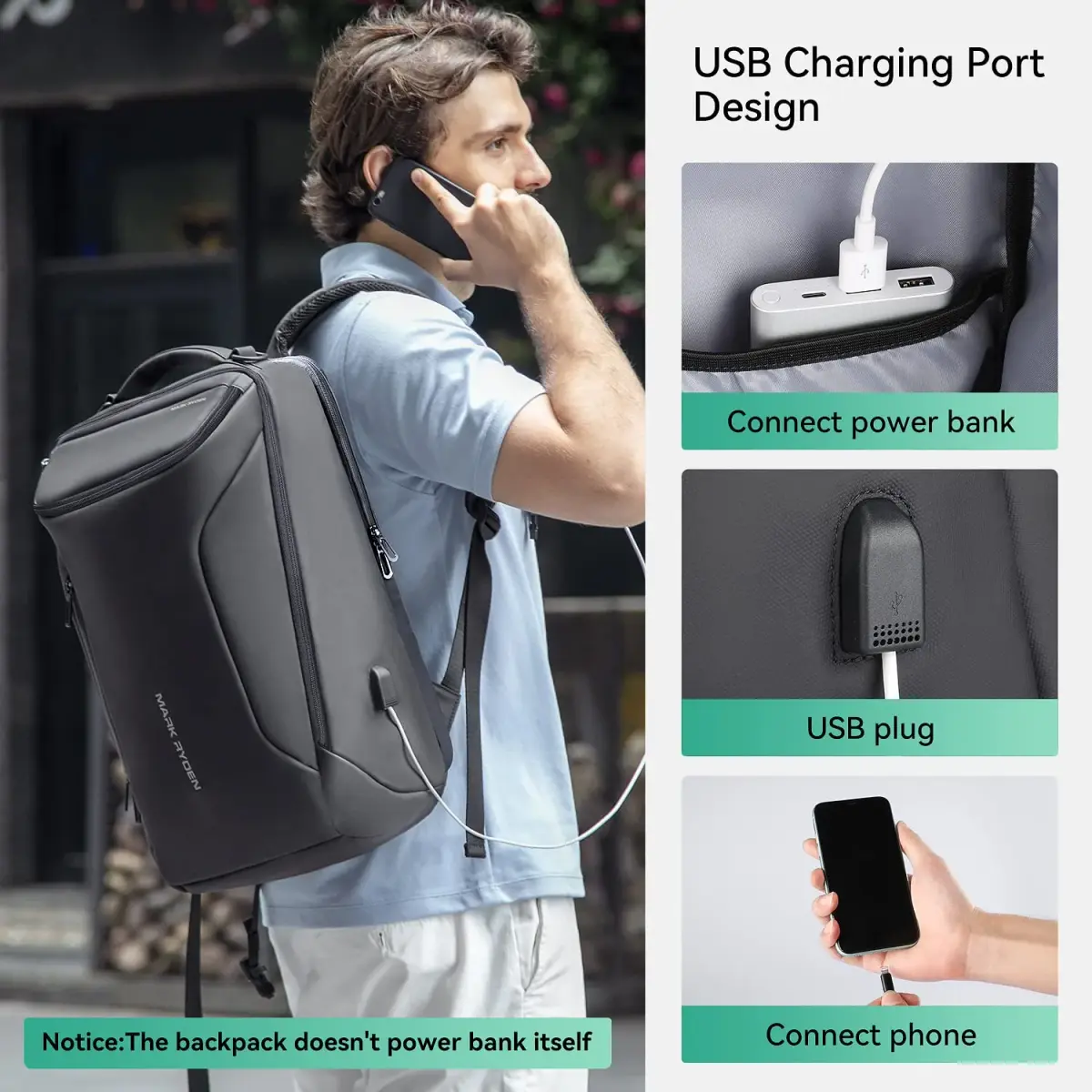 MARK RYDEN Business Backpack for Men, Waterproof High Tech Backpack with USB Charging Port, Fits 17.3 Inch Notebook | 30L Capacity - view 3
