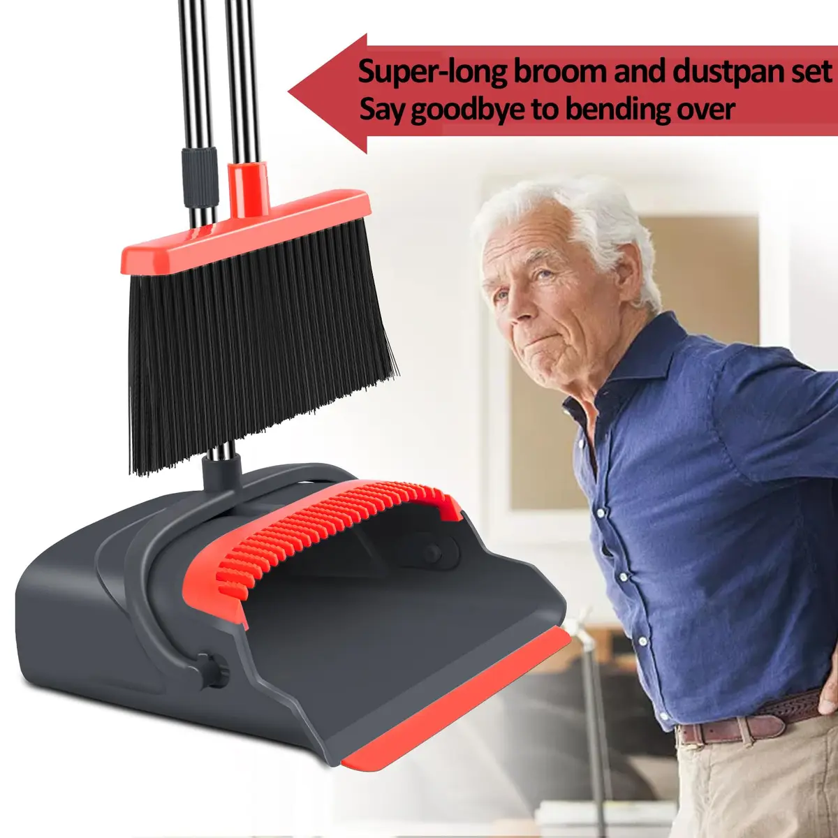 kelamayi Upgrade Broom and Dustpan Set with Long Handle, 128 cm (50.39 inches) | Upright Stand-up Storage for Home & Office - view 4