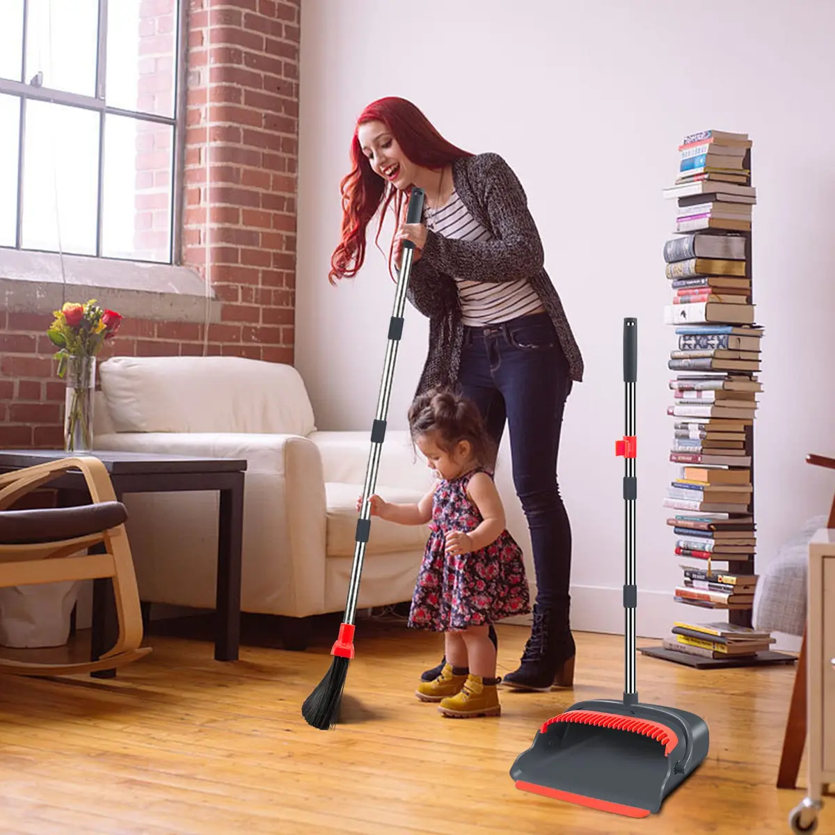 kelamayi Upgrade Broom and Dustpan Set with Long Handle, 128 cm (50.39 inches) | Upright Stand-up Storage for Home & Office - view 7