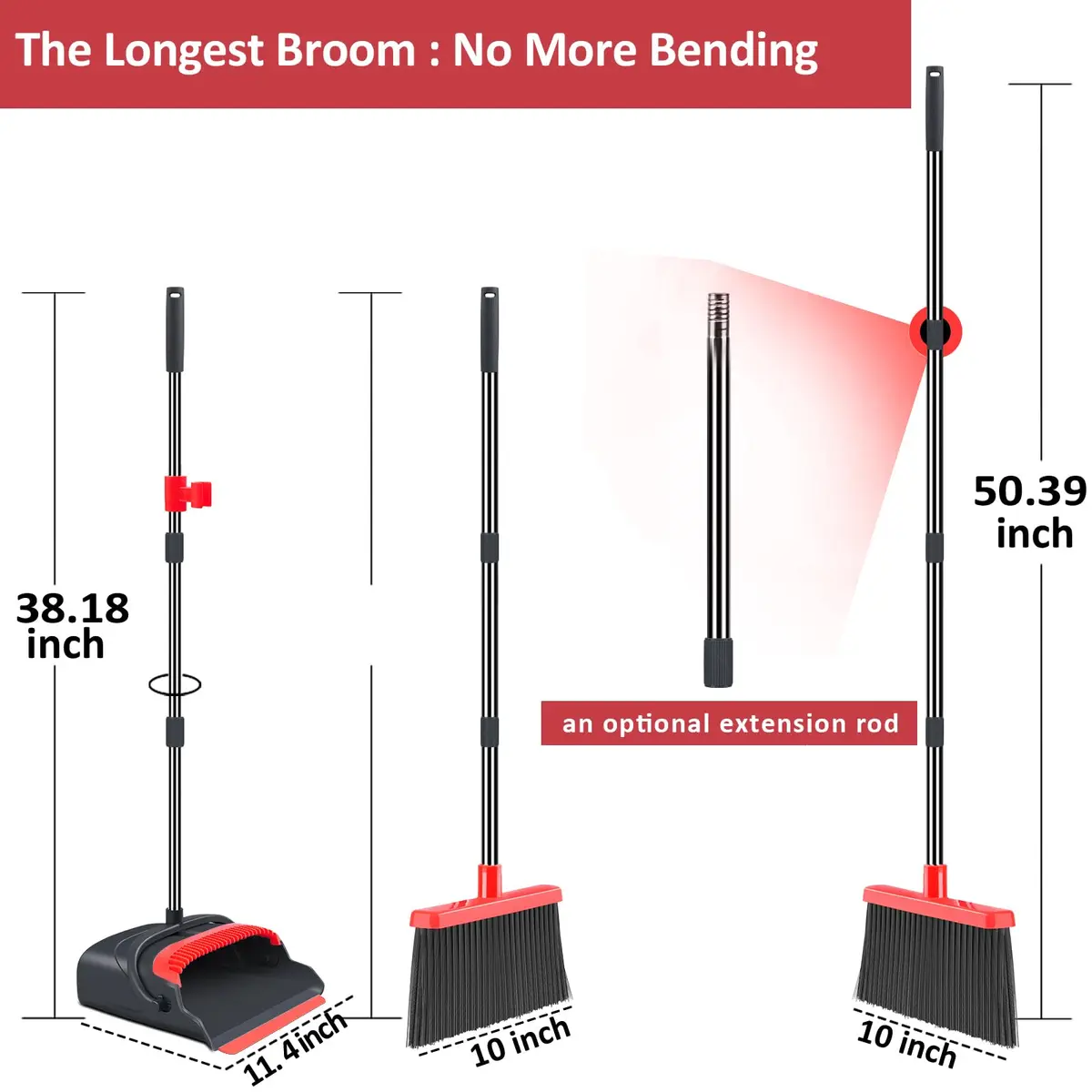 kelamayi Upgrade Broom and Dustpan Set with Long Handle, 128 cm (50.39 inches) | Upright Stand-up Storage for Home & Office - view 2