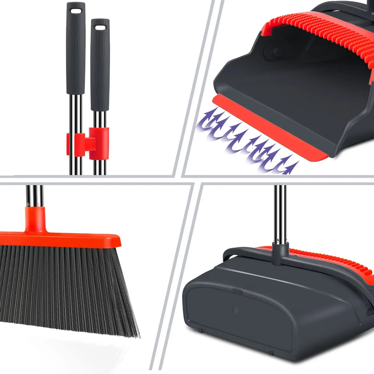 kelamayi Upgrade Broom and Dustpan Set with Long Handle, 128 cm (50.39 inches) | Upright Stand-up Storage for Home & Office - view 3