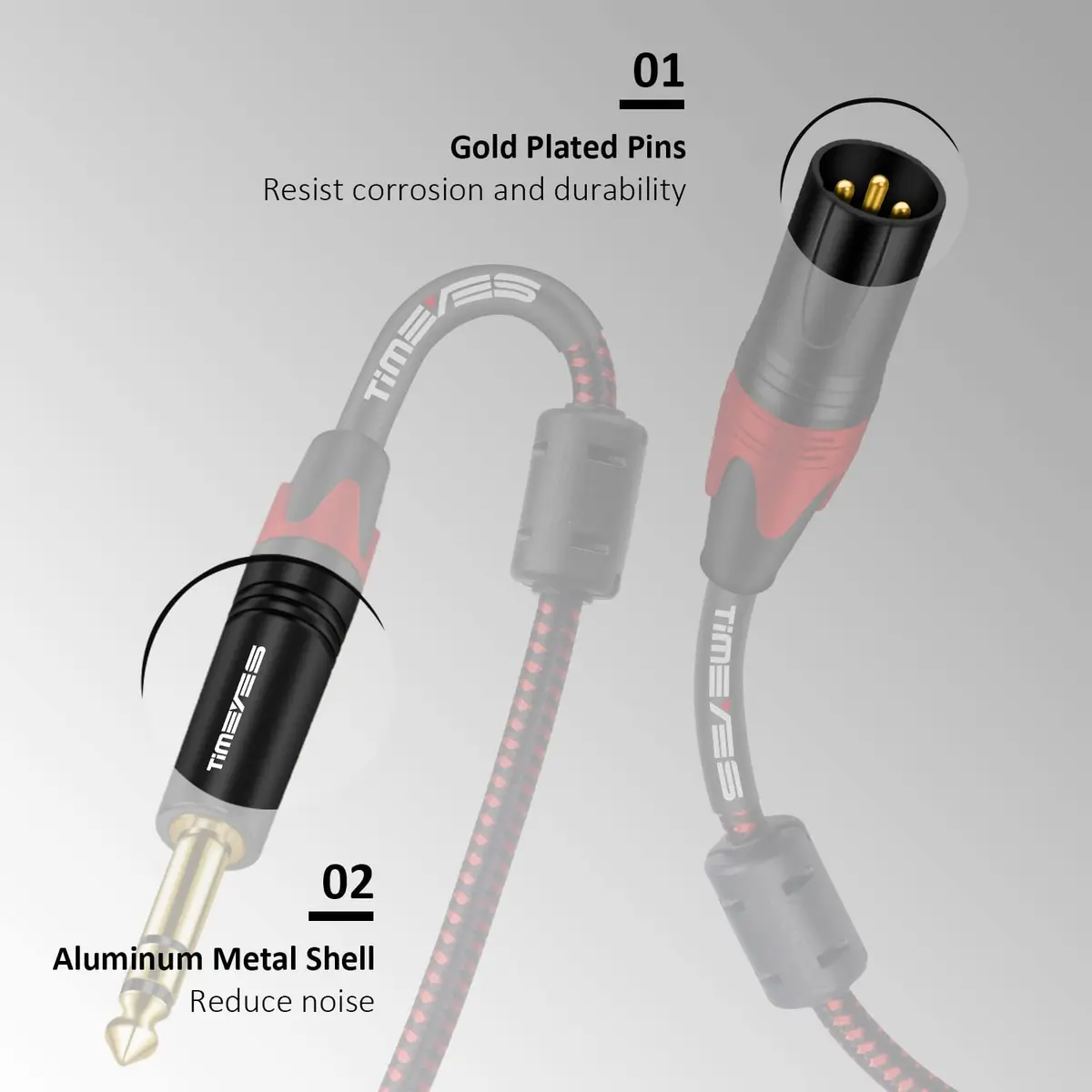 TIMEYES XLR to 6.35mm Jack Cable 4.5m (15ft) | Balanced Mic Cable with Gold-Plated Connectors - view 2