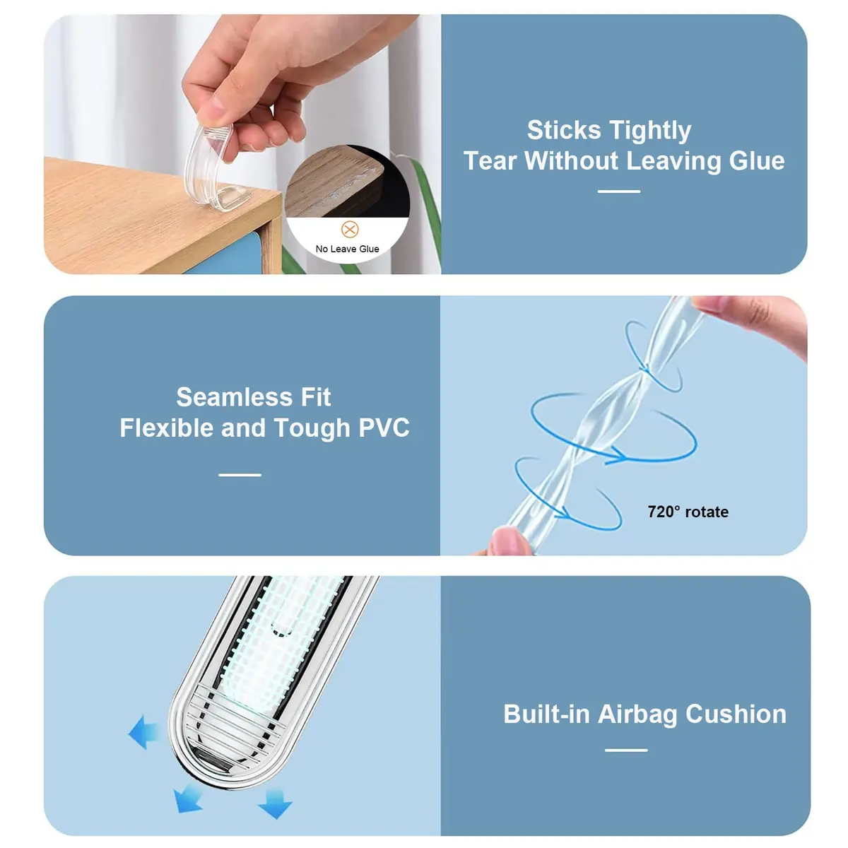 Uniticber Clear Furniture Bumpers, Adhesive Wall Pads, 4 Long | Impact-Absorbing PVC Strips for Walls & Furniture - view 4