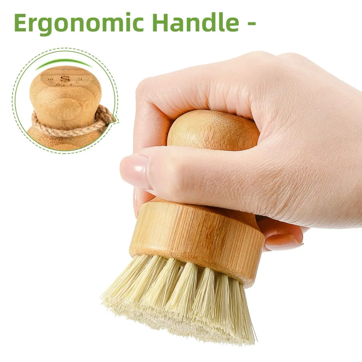 SUBEKYU Bamboo Dish Scrub Brush 1 Pack | Natural Sisal Bristles for Kitchen Pots & Pans - view 4