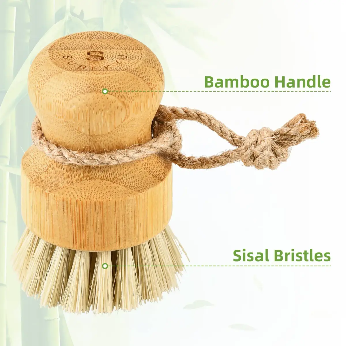 SUBEKYU Bamboo Dish Scrub Brush 1 Pack | Natural Sisal Bristles for Kitchen Pots & Pans - view 5