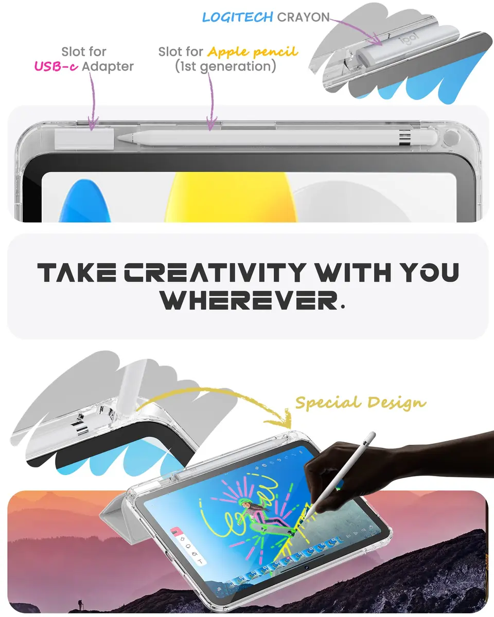 INFILAND Clear Case for iPad 10th Generation 10.9 Inch (2022) & iPad 11th Generation 11 Inch (2025) | Lightweight Shockproof TPU with Pencil Holder & Auto Sleep/Wake - view 5